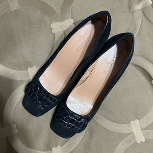 Black suede Talbot block heels, with faux snake skin. In excellent condition